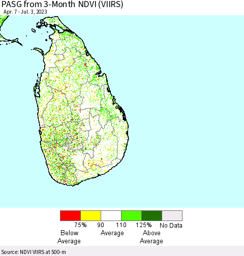 Sri Lanka PASG from 3-Month NDVI (VIIRS) Thematic Map For 6/26/2023 - 7/3/2023