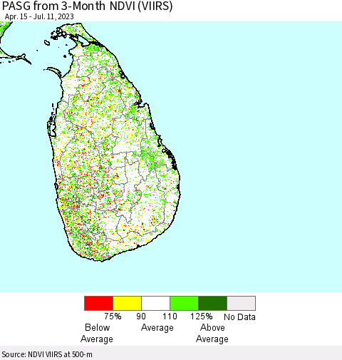 Sri Lanka PASG from 3-Month NDVI (VIIRS) Thematic Map For 7/4/2023 - 7/11/2023
