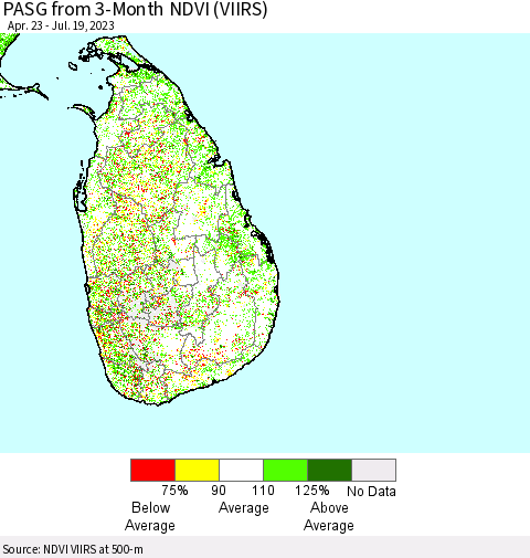 Sri Lanka PASG from 3-Month NDVI (VIIRS) Thematic Map For 7/12/2023 - 7/19/2023