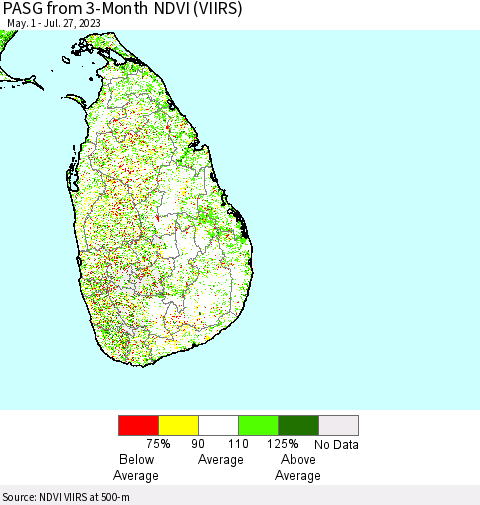 Sri Lanka PASG from 3-Month NDVI (VIIRS) Thematic Map For 7/20/2023 - 7/27/2023