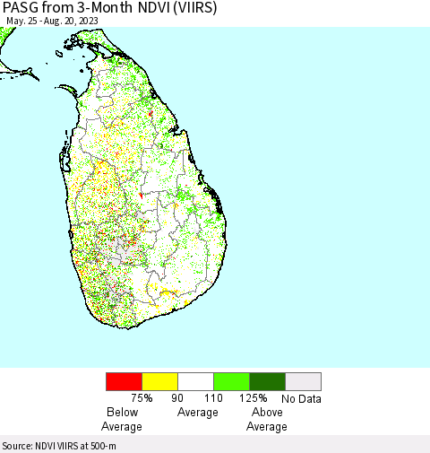 Sri Lanka PASG from 3-Month NDVI (VIIRS) Thematic Map For 8/11/2023 - 8/20/2023
