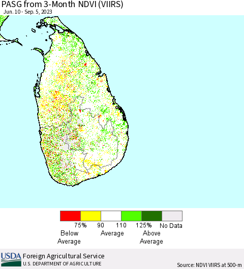 Sri Lanka PASG from 3-Month NDVI (VIIRS) Thematic Map For 9/1/2023 - 9/10/2023