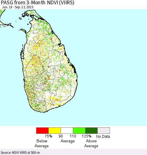 Sri Lanka PASG from 3-Month NDVI (VIIRS) Thematic Map For 9/6/2023 - 9/13/2023