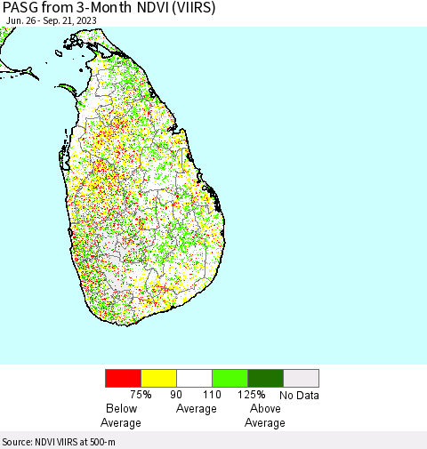 Sri Lanka PASG from 3-Month NDVI (VIIRS) Thematic Map For 9/14/2023 - 9/21/2023