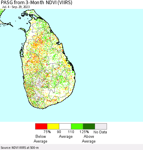 Sri Lanka PASG from 3-Month NDVI (VIIRS) Thematic Map For 9/22/2023 - 9/29/2023