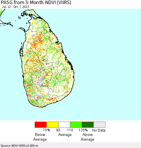 Sri Lanka PASG from 3-Month NDVI (VIIRS) Thematic Map For 9/30/2023 - 10/7/2023