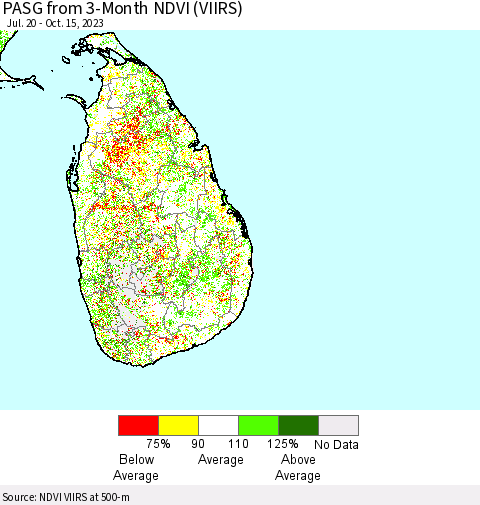 Sri Lanka PASG from 3-Month NDVI (VIIRS) Thematic Map For 10/8/2023 - 10/15/2023