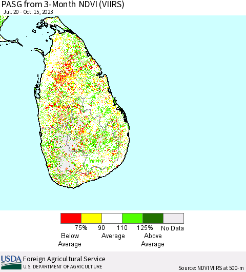 Sri Lanka PASG from 3-Month NDVI (VIIRS) Thematic Map For 10/11/2023 - 10/20/2023