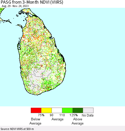 Sri Lanka PASG from 3-Month NDVI (VIIRS) Thematic Map For 11/17/2023 - 11/24/2023