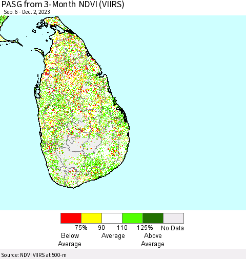 Sri Lanka PASG from 3-Month NDVI (VIIRS) Thematic Map For 11/25/2023 - 12/2/2023