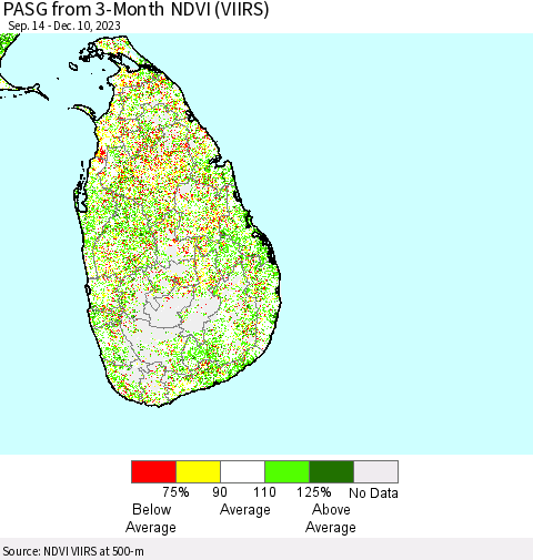 Sri Lanka PASG from 3-Month NDVI (VIIRS) Thematic Map For 12/3/2023 - 12/10/2023
