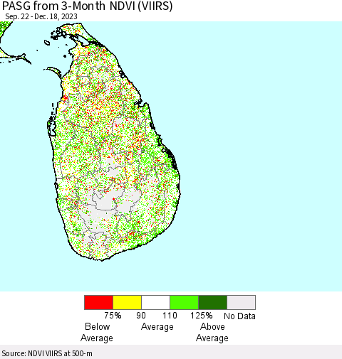 Sri Lanka PASG from 3-Month NDVI (VIIRS) Thematic Map For 12/11/2023 - 12/18/2023