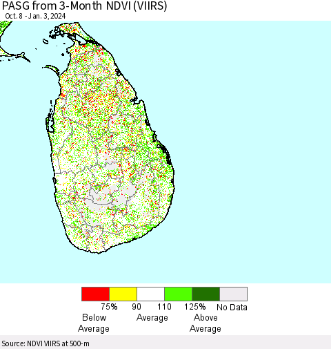 Sri Lanka PASG from 3-Month NDVI (VIIRS) Thematic Map For 12/27/2023 - 1/3/2024
