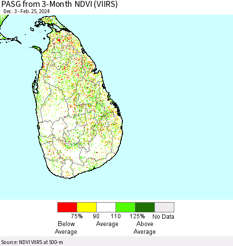 Sri Lanka PASG from 3-Month NDVI (VIIRS) Thematic Map For 2/18/2024 - 2/25/2024