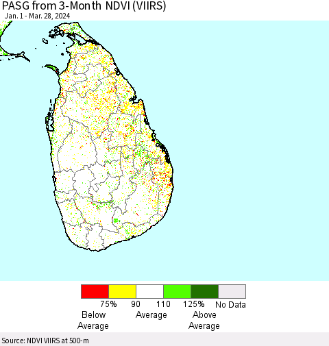 Sri Lanka PASG from 3-Month NDVI (VIIRS) Thematic Map For 3/21/2024 - 3/28/2024