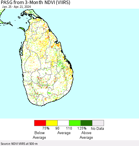 Sri Lanka PASG from 3-Month NDVI (VIIRS) Thematic Map For 4/14/2024 - 4/21/2024