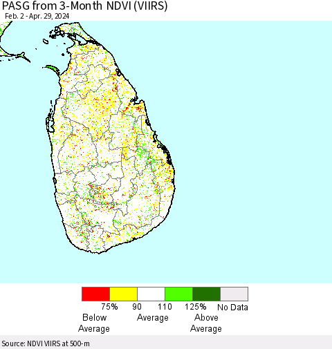 Sri Lanka PASG from 3-Month NDVI (VIIRS) Thematic Map For 4/22/2024 - 4/29/2024