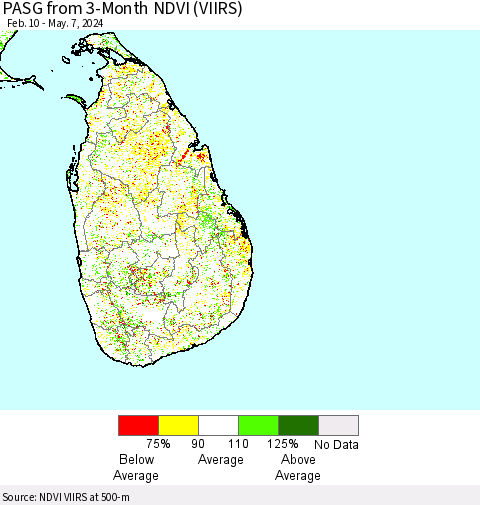 Sri Lanka PASG from 3-Month NDVI (VIIRS) Thematic Map For 4/30/2024 - 5/7/2024