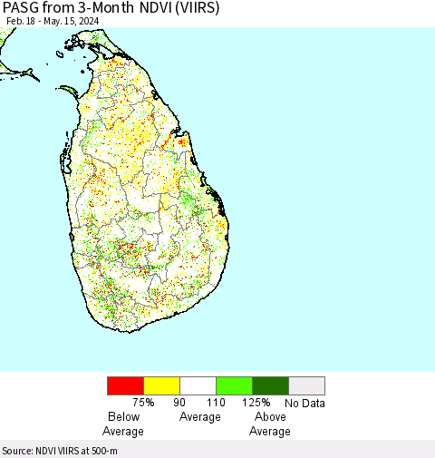 Sri Lanka PASG from 3-Month NDVI (VIIRS) Thematic Map For 5/8/2024 - 5/15/2024