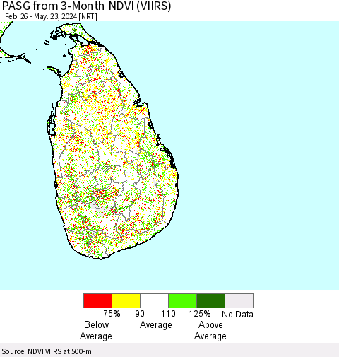 Sri Lanka PASG from 3-Month NDVI (VIIRS) Thematic Map For 5/16/2024 - 5/23/2024