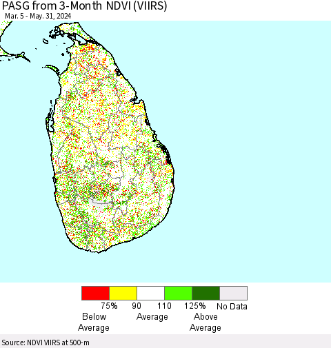 Sri Lanka PASG from 3-Month NDVI (VIIRS) Thematic Map For 5/24/2024 - 5/31/2024