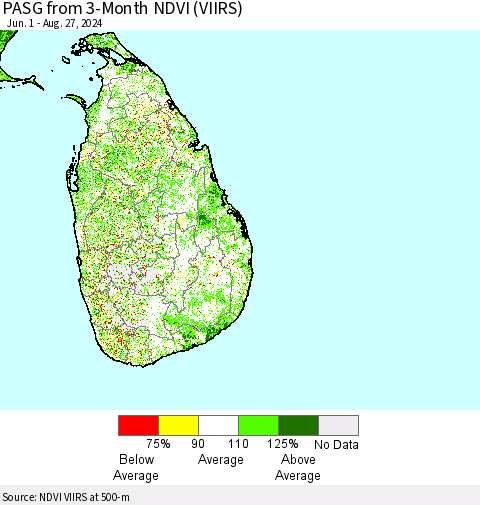 Sri Lanka PASG from 3-Month NDVI (VIIRS) Thematic Map For 8/20/2024 - 8/27/2024
