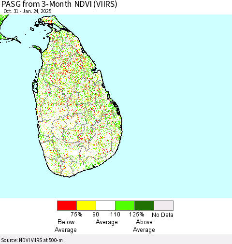 Sri Lanka PASG from 3-Month NDVI (VIIRS) Thematic Map For 1/17/2025 - 1/24/2025