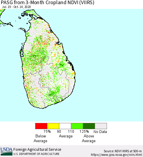 Sri Lanka PASG from 3-Month Cropland NDVI (VIIRS) Thematic Map For 10/11/2020 - 10/20/2020