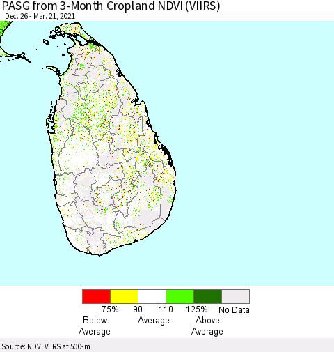 Sri Lanka PASG from 3-Month Cropland NDVI (VIIRS) Thematic Map For 3/14/2021 - 3/21/2021
