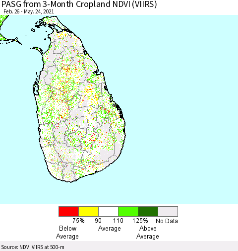 Sri Lanka PASG from 3-Month Cropland NDVI (VIIRS) Thematic Map For 5/17/2021 - 5/24/2021