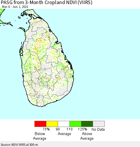 Sri Lanka PASG from 3-Month Cropland NDVI (VIIRS) Thematic Map For 5/25/2021 - 6/1/2021