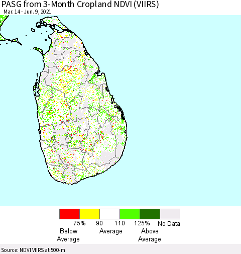 Sri Lanka PASG from 3-Month Cropland NDVI (VIIRS) Thematic Map For 6/2/2021 - 6/9/2021