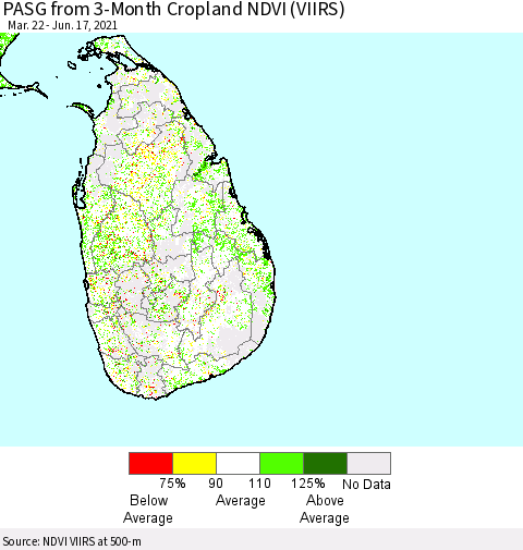 Sri Lanka PASG from 3-Month Cropland NDVI (VIIRS) Thematic Map For 6/10/2021 - 6/17/2021