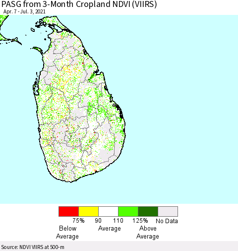 Sri Lanka PASG from 3-Month Cropland NDVI (VIIRS) Thematic Map For 6/26/2021 - 7/3/2021