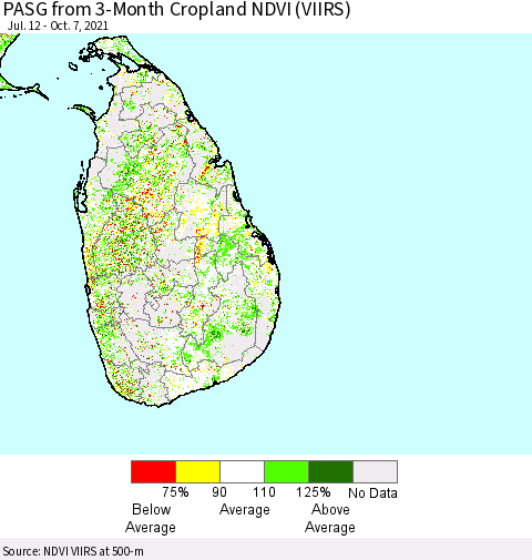 Sri Lanka PASG from 3-Month Cropland NDVI (VIIRS) Thematic Map For 9/30/2021 - 10/7/2021