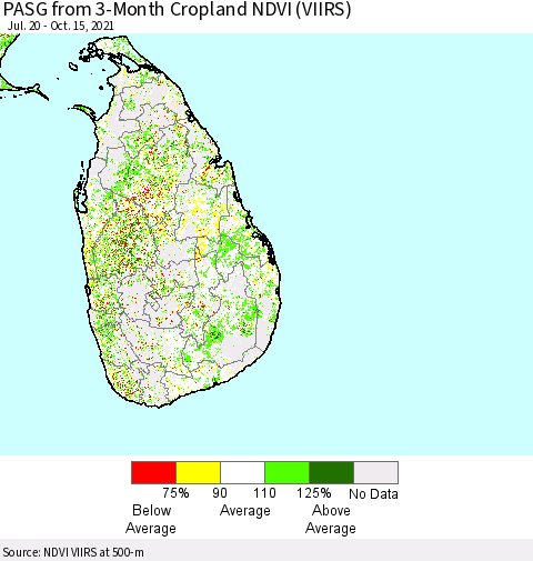 Sri Lanka PASG from 3-Month Cropland NDVI (VIIRS) Thematic Map For 10/8/2021 - 10/15/2021