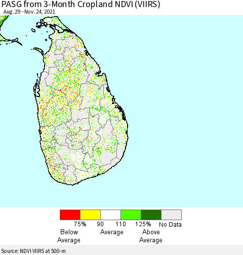 Sri Lanka PASG from 3-Month Cropland NDVI (VIIRS) Thematic Map For 11/17/2021 - 11/24/2021