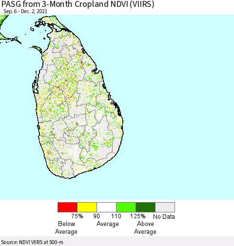 Sri Lanka PASG from 3-Month Cropland NDVI (VIIRS) Thematic Map For 11/25/2021 - 12/2/2021