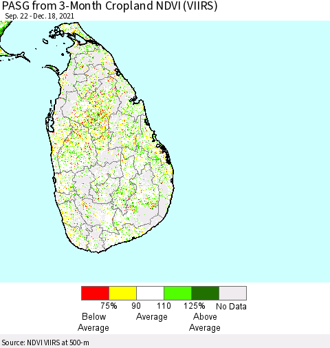 Sri Lanka PASG from 3-Month Cropland NDVI (VIIRS) Thematic Map For 12/11/2021 - 12/18/2021