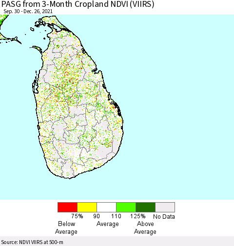 Sri Lanka PASG from 3-Month Cropland NDVI (VIIRS) Thematic Map For 12/19/2021 - 12/26/2021