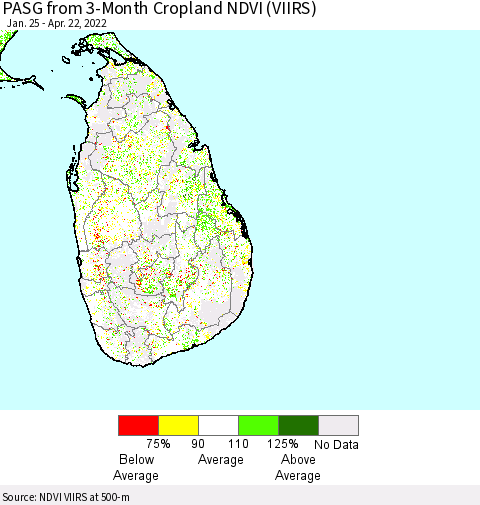 Sri Lanka PASG from 3-Month Cropland NDVI (VIIRS) Thematic Map For 4/15/2022 - 4/22/2022