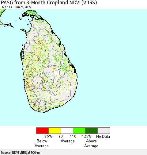 Sri Lanka PASG from 3-Month Cropland NDVI (VIIRS) Thematic Map For 6/2/2022 - 6/9/2022