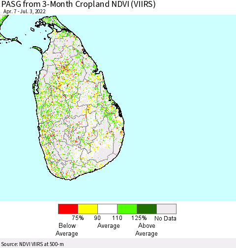 Sri Lanka PASG from 3-Month Cropland NDVI (VIIRS) Thematic Map For 6/26/2022 - 7/3/2022