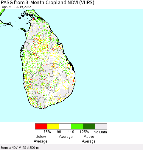 Sri Lanka PASG from 3-Month Cropland NDVI (VIIRS) Thematic Map For 7/12/2022 - 7/19/2022