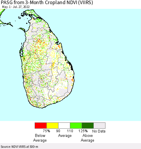 Sri Lanka PASG from 3-Month Cropland NDVI (VIIRS) Thematic Map For 7/20/2022 - 7/27/2022