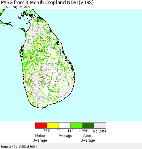 Sri Lanka PASG from 3-Month Cropland NDVI (VIIRS) Thematic Map For 8/21/2022 - 8/28/2022