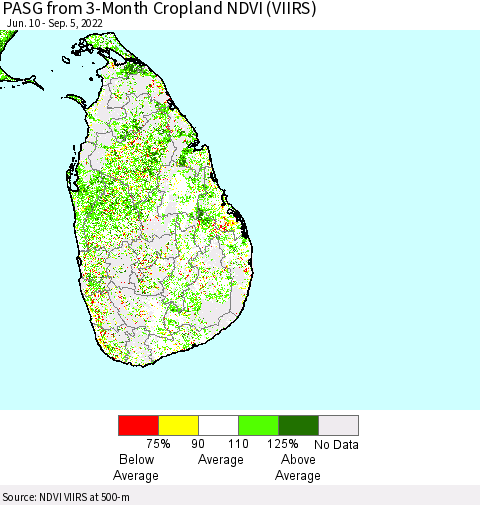 Sri Lanka PASG from 3-Month Cropland NDVI (VIIRS) Thematic Map For 8/29/2022 - 9/5/2022
