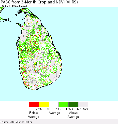 Sri Lanka PASG from 3-Month Cropland NDVI (VIIRS) Thematic Map For 9/6/2022 - 9/13/2022