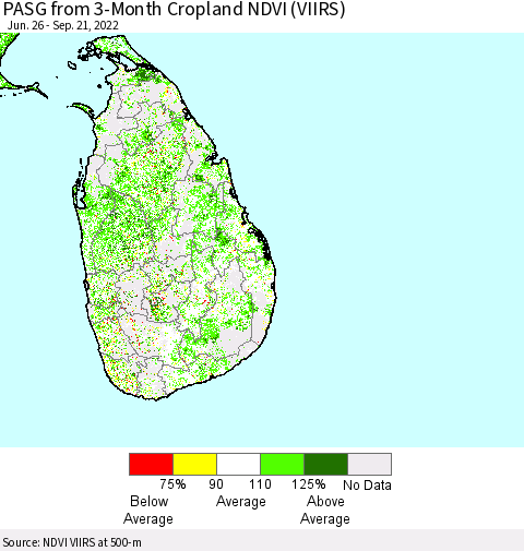 Sri Lanka PASG from 3-Month Cropland NDVI (VIIRS) Thematic Map For 9/14/2022 - 9/21/2022