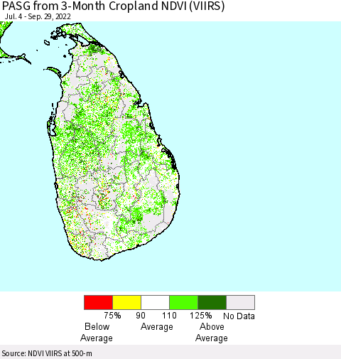 Sri Lanka PASG from 3-Month Cropland NDVI (VIIRS) Thematic Map For 9/22/2022 - 9/29/2022
